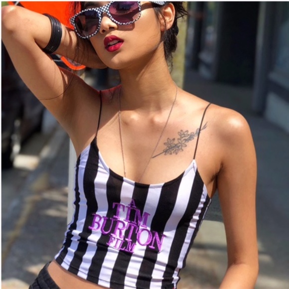 NWT A Tim Burton Film Striped Cropped Tank Top - Picture 5 of 13